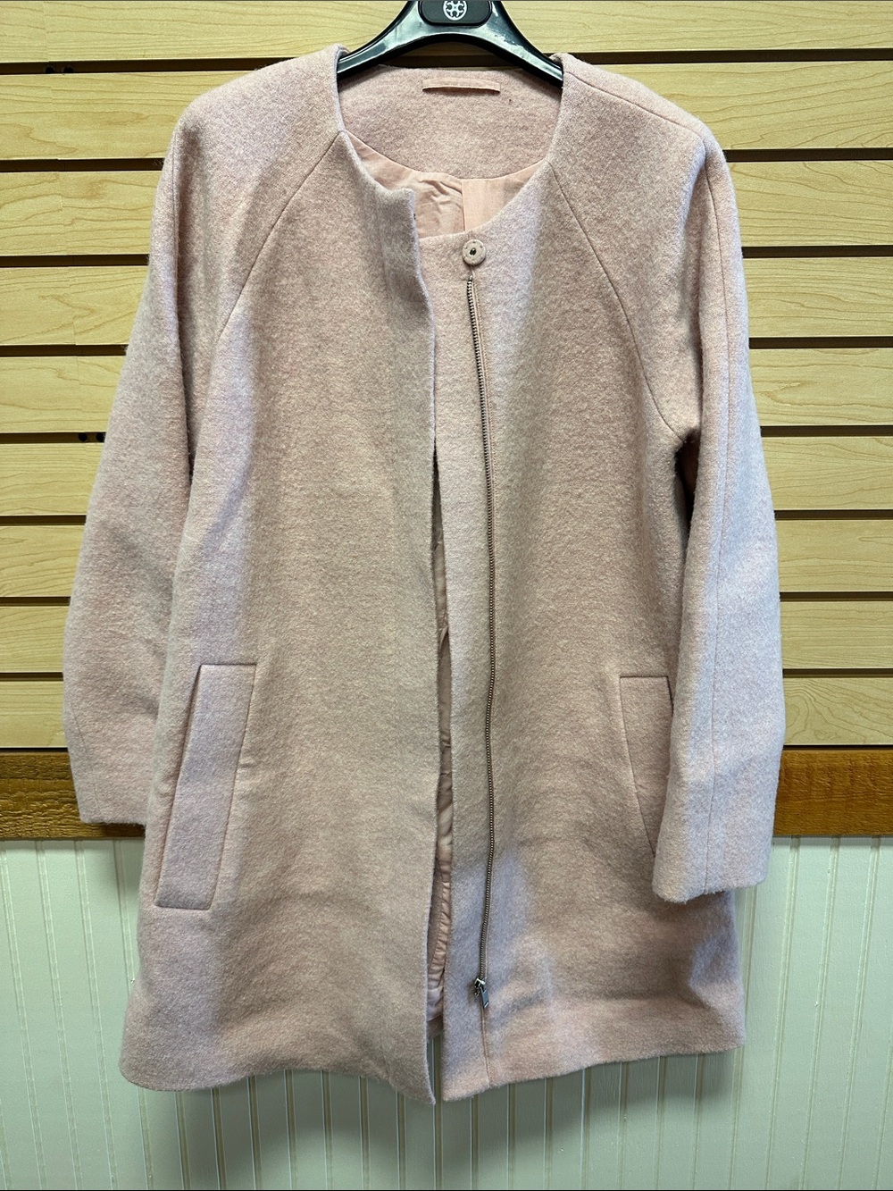 COS Pale Pink Collarless Wool-Blend Coat Cardigan